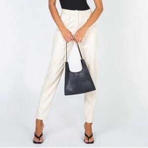 Princess Polly High Rise Faux Leather Straight Leg Trouser Pant Cream Love Club